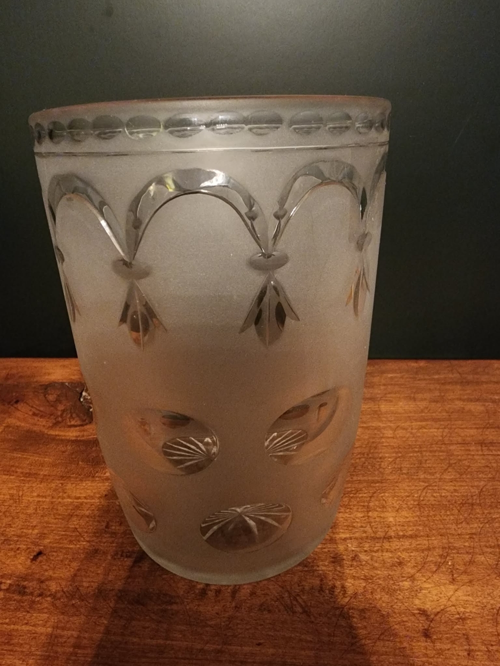 EAPG Frosted Glass Celery Holder/Vase with Cut Crystal Tassels And Coins